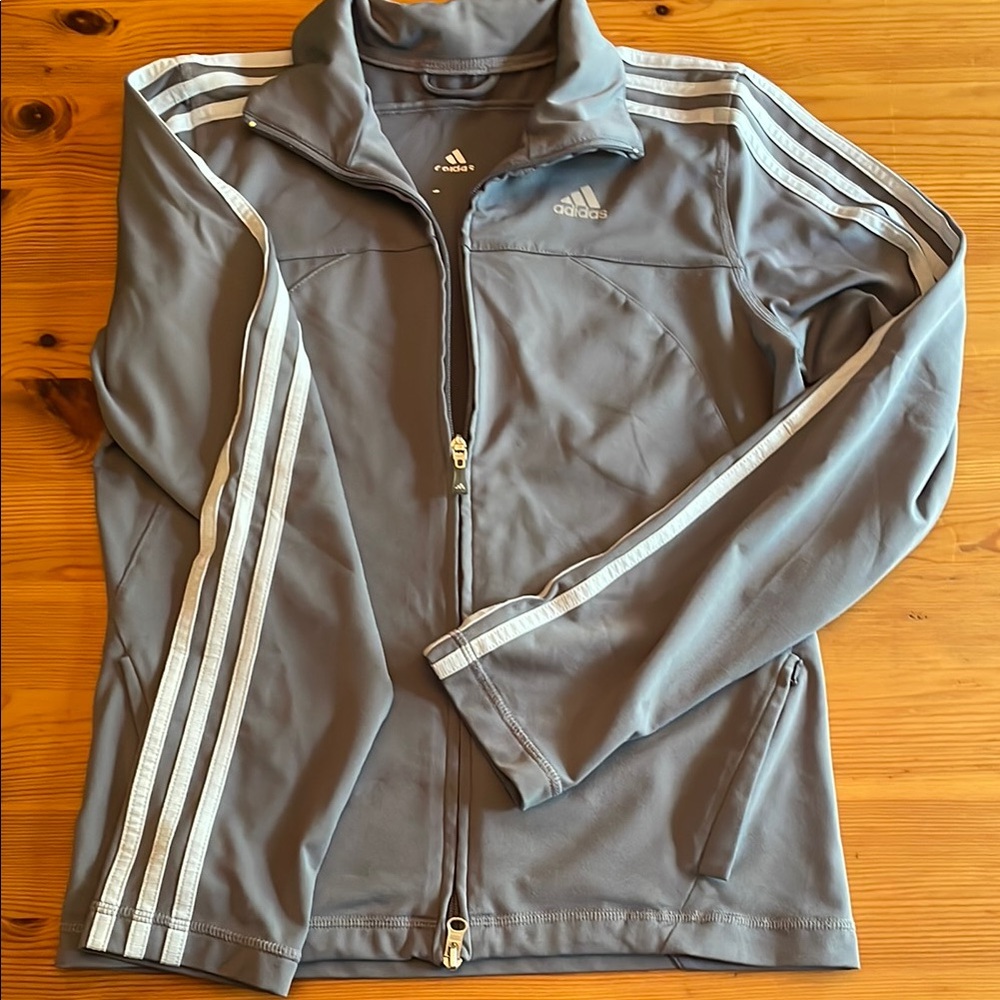 Adidas Gray lightweight Track Jacket with Iconic Stripes